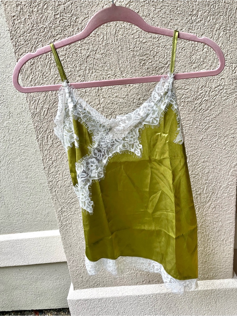 Amazon Olive Green Satin Lace Trim Cami Tank Top never worn